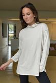 Made in Italy Fine Jersey Polo Neck Top Stone