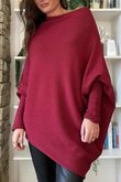 Huggle Asymmetric Draped Knit Jumper Burgundy 