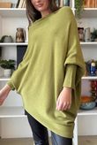 Huggle Asymmetric Draped Knit Jumper Moss