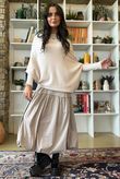 Huggle Asymmetric Draped Knit Jumper Stone