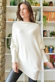 Huggle Asymmetric Draped Knit Jumper Ecru 