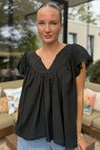 Made in Italy Lana Peasant Blouse Black