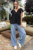 Made in Italy Lana Peasant Blouse Black
