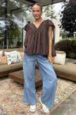 Made in Italy Lana Peasant Blouse Chocolate