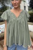 Made in Italy Lana Peasant Blouse Khaki