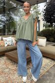 Made in Italy Lana Peasant Blouse Khaki