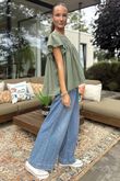 Made in Italy Lana Peasant Blouse Khaki