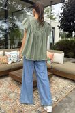 Made in Italy Lana Peasant Blouse Khaki
