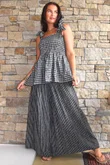  Marina Chalk Stripe Palazzo Pant Black 