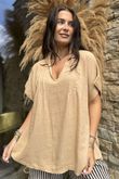 Made in Italy Noa Linen Blend Pop Over Smock Caramel /9 =