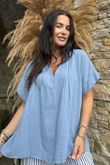 Made in Italy Noa Linen Blend Pop Over Smock Denim /19 =