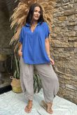 Made in Italy Noa Linen Blend Pop Over Smock Mediterranean Blue /18 =
