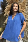 Made in Italy Noa Linen Blend Pop Over Smock Mediterranean Blue /18 =