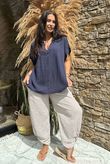 Made in Italy Noa Linen Blend Pop Over Smock Navy /10 =