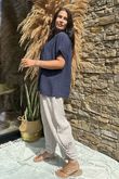 Made in Italy Noa Linen Blend Pop Over Smock Navy /10 =