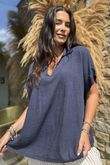 Made in Italy Noa Linen Blend Pop Over Smock Navy /10 =