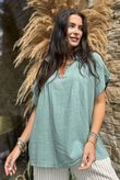 Made in Italy Noa Linen Blend Pop Over Smock Sage /19 =