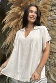 Made in Italy Noa Linen Blend Pop Over Smock Stone /7 =