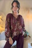 Made in Italy Noctura Pure Cotton Peasant Blouse Beetroot