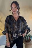 Made in Italy Noctura Pure Cotton Peasant Blouse Black /17 =
