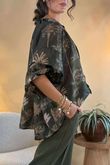 Made in Italy Noctura Pure Cotton Peasant Blouse Khaki /17 =