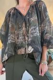 Made in Italy Noctura Pure Cotton Peasant Blouse Khaki /17 =