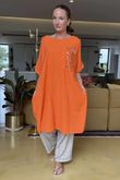 Made in Italy Noor Linen Blend Pocketed Dress Aperol
