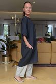 Made in Italy Noor Linen Blend Pocketed Dress Charcoal