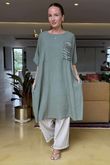 Made in Italy Noor Linen Blend Pocketed Dress Khaki