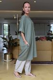 Made in Italy Noor Linen Blend Pocketed Dress Khaki