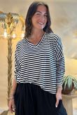 Made in Italy Perfect Breton V Long Sleeve Top Black