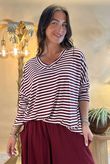 Made in Italy Perfect Breton V Long Sleeve Top Burgundy