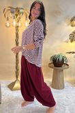 Made in Italy Perfect Breton V Long Sleeve Top Burgundy