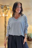 Made in Italy Perfect Breton V Long Sleeve Top Dark Denim