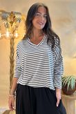 Made in Italy Perfect Breton V Long Sleeve Top Dark Grey