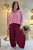 Made in Italy Perfect Breton V Long Sleeve Top Hot Pink
