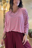 Made in Italy Perfect Breton V Long Sleeve Top Hot Pink