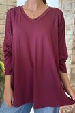 Made in Italy Perfect V Long Sleeve Top Burgundy