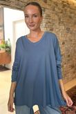 Made in Italy Perfect V Long Sleeve Top Dark Denim