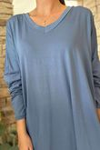 Made in Italy Perfect V Long Sleeve Top Dark Denim