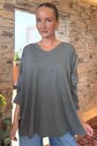 Made in Italy Perfect V Long Sleeve Top Grey Marl