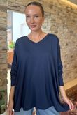 Made in Italy Perfect V Long Sleeve Top Navy