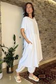 Made in Italy Pure Cotton Adriana Patch Pocket Smock Dress White /10