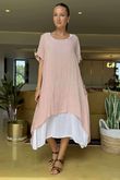 Pure Linen Jensen Two Piece Split Side Dress Small Ballet Rose
