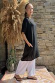 Made in Italy Pure Linen Sac Dress Black /6 =