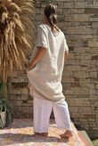 Made in Italy Pure Linen Sac Dress Stone /8 =