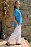 Made in Italy Pure Shores Perfect Cotton Shirt Cerulean /18 ** 