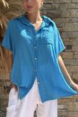 Made in Italy Pure Shores Perfect Cotton Shirt Cerulean /18 ** 