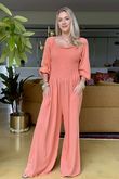 Made in Italy Rumours Pocketed Shirring Jumpsuit Sunset Orange 