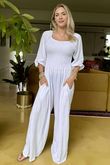 Made in Italy Rumours Pocketed Shirring Jumpsuit White 